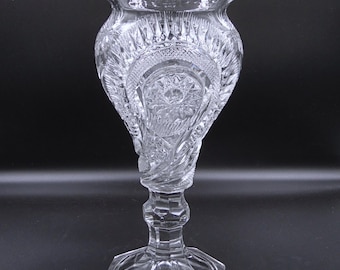 EAPG U S Glass Comp Vase, Peacock (OMN) aka Radiant Daisy, Slewed Horseshoe, 1908