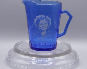 Depression Glass Creamer, Hazel-Atlas Glass Company, Shirley Temple, Honeycomb Pattern, Ritz Blue, 1930s