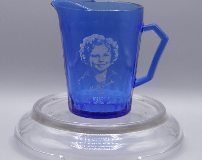 Depression Glass Creamer, Hazel-Atlas Glass Company, Shirley Temple, Honeycomb Pattern, Ritz Blue, 1930s