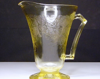 Depression Glass Pitcher, Cone Shape, Hazel - Atlas Glass Company, Florentine 2, Yellow, 1934 - 1937