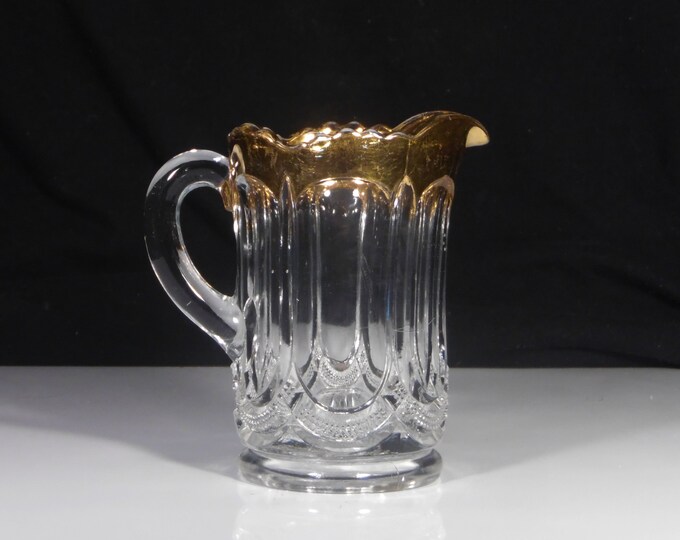 Early American Pressed Glass Individual Creamer, Unites States Glass Company, US Glass #15086; Mirror/Mirror Plate (OMN) AKA Galloway, 1904