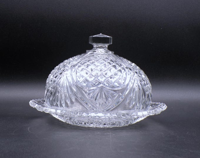EAPG Butter Dish, John B HIgbee and Company, Iris (OMN) introduced 1917