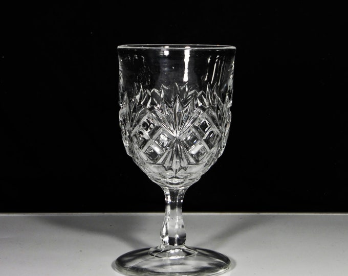 Early American Pressed Glass Water Goblet, Co-Operative Flint Glass Company, Ltd; Co-Op #200 (OMN) AKA Fickle Block; Sheaf And Block 1892