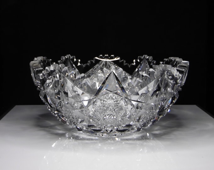 American Brilliant Period Cut Glass Bowl, Libbey Glass Company, Colonna, c 1901
