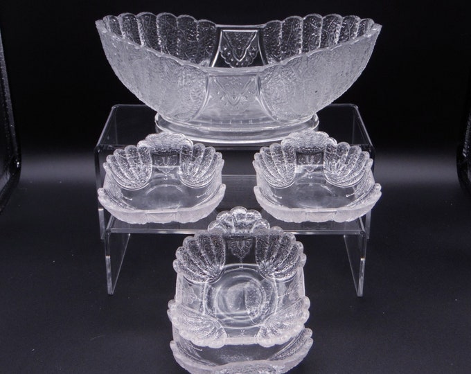 Early American Pressed Glass Berry Set George Duncan & Sons Duncan and Sons No 555 (OMN) a/k/a Shell and Tassel 1880