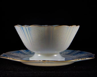 Depression Glass Sherbert/Underplate MacBeth-Evans Glass Co, American Sweetheart, Monax w/Gold Trim 1930 - 1936