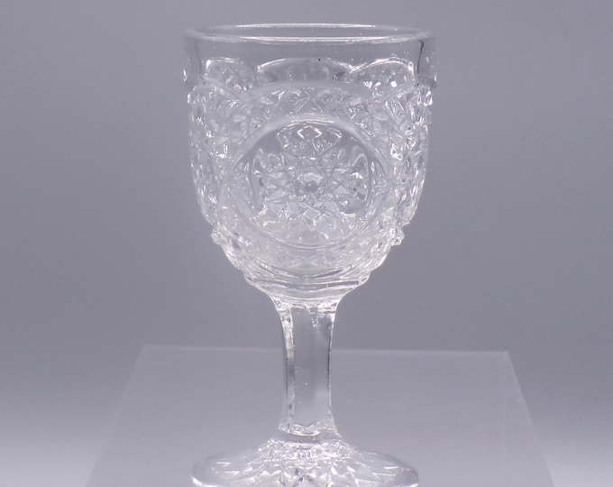Early American Pressed Glass Wine Glass, Imperial Glass Company, Imperial #282 (OMN) aka Hobstar; Roanoke Star, introduced 1905