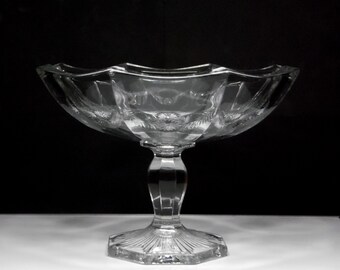 Early American Pressed Glass Compote, McKee Glass Company, Old Colony (OMN) aka Colonial with Garland; Fern Garland 1905