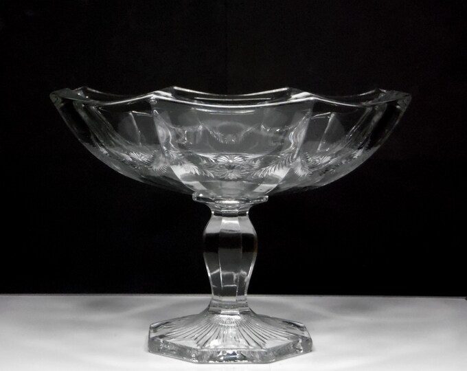 Early American Pressed Glass Compote, McKee Glass Company, Old Colony (OMN) aka Colonial with Garland; Fern Garland 1905