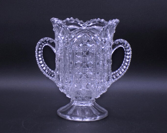Early American Pressed Glass Celery Vase, John B. Higbee Glass Company, Banner (OMN) aka Banner Variant; Floral Oval; introduced 1909