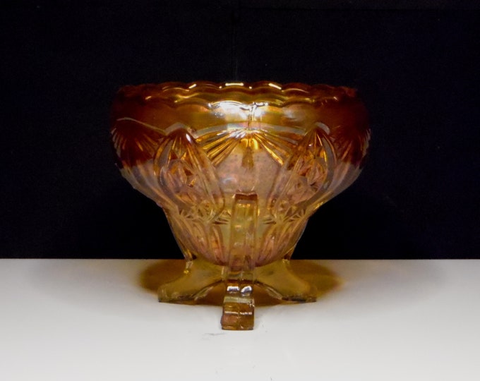 Carnival Glass Rose Bowl, Matthew Turnbull, Ltd, Sunderland, England; Hobstar Reversed, Marigold 1920s/30s