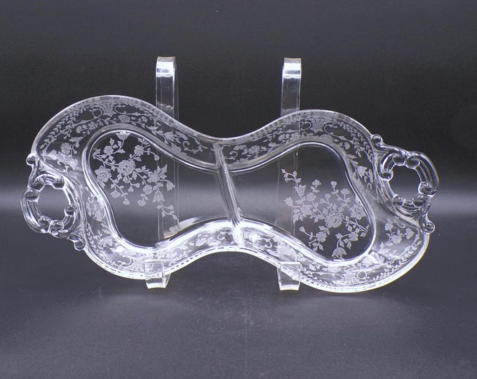 Cambridge Gadroon Glass Relish Dish: Portia Etch, 1930s Elegant Era