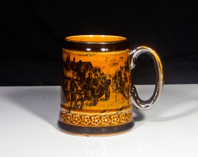 Pottery Mug, Unknown Japanese Maker, Coaching Das/Scenes Style ca 1960s