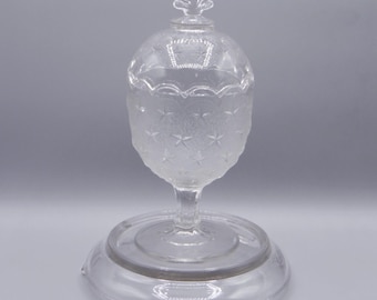 Stippled Star Glass Sugar Bowl with Lid - Gillinder c 1870s