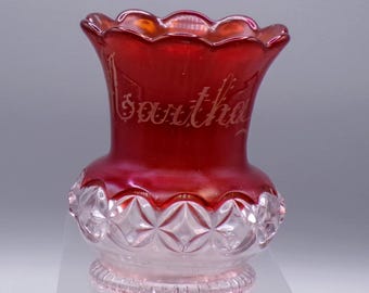 Ruby Rosette Vase: Early American Pressed Glass Souvenir, Elson Glass, c 1891