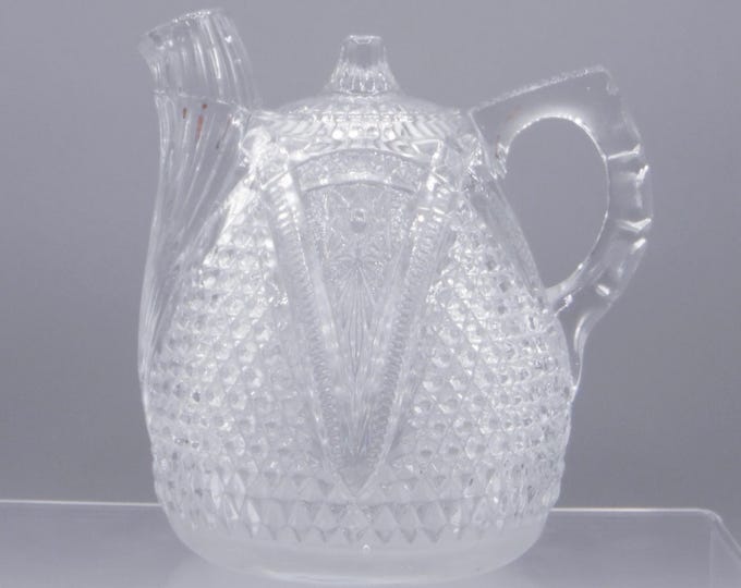Early American Pressed Glass Rum Pot, United States Glass Co, USG #15054; Massachusetts (OMN) aka Arched Diamond Point; Cane Variant; Geneva