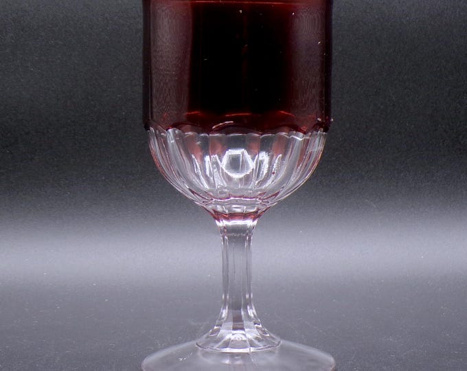 Early American Pressed Glass Water Goblet, McKee And Brothers, Miotin (OMN) Ruby Flash ca 1890 - 1900