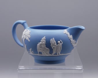 Pottery Creamer, Wedgwood Pottery, England, Pale Blue Jasperware, White Classical Figures ca 1960s/70s