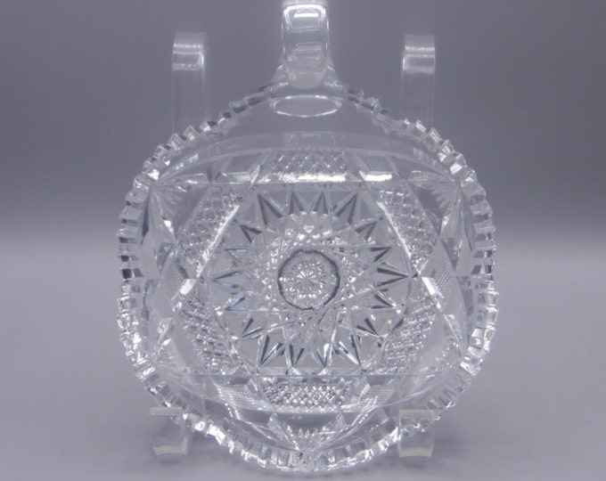 American Brilliant Period Cut Glass One Handled Nappy, H C Fry Glass Company, Edna, 1900 - 1910