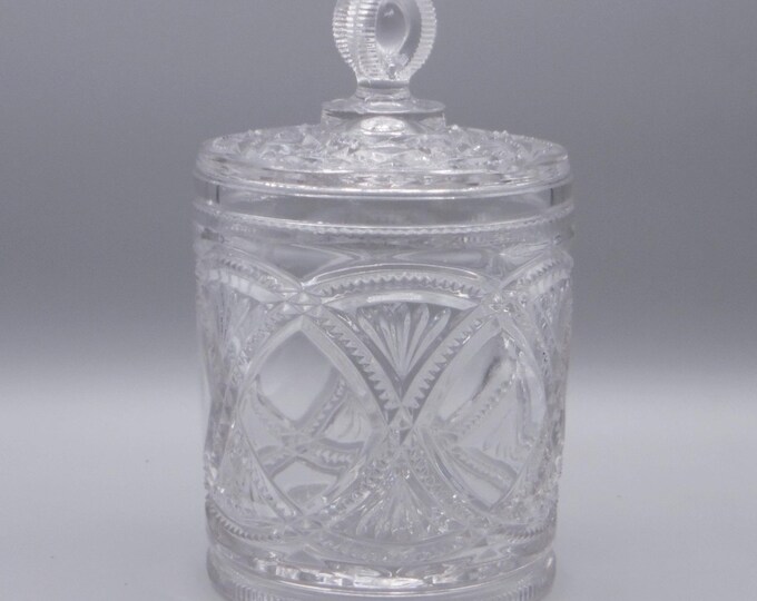 Early American Pressed Glass Table Sugar With Lid, Challinor, Taylor And Company, Challinor Taylor #305 (OMN) a/k/a Double Fan c 1888