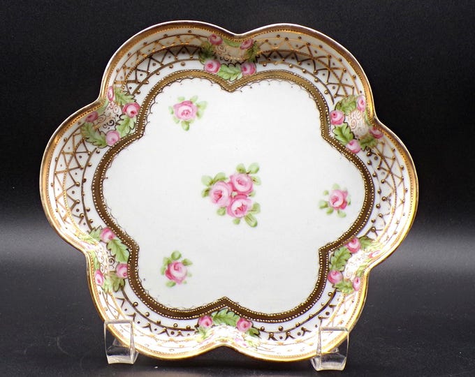 Porcelain Dish, probably Noritake China, Nippon, Pink Florals, 1891 - 1911