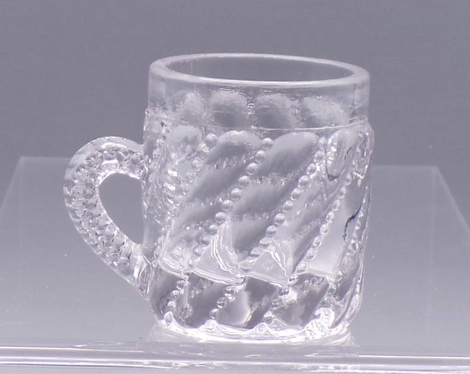 Early American Pressed Glass Toy Mug, Westmoreland Specialty Company; Puritan (OMN) c 1900