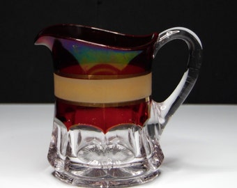 Early American Pressed Glass Creamer; Duncan and Miller Glass Company; D&M #56 (OMN) aka Blocked Thumbprint Band; Martha Washington; 1904