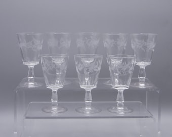 EAPG Fern Etch Cordial Glasses: Riverside Glass Works, Set of 8