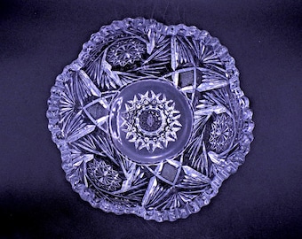 Heisey Pinwheel and Fan Pressed Glass Bowl: Early American c1910