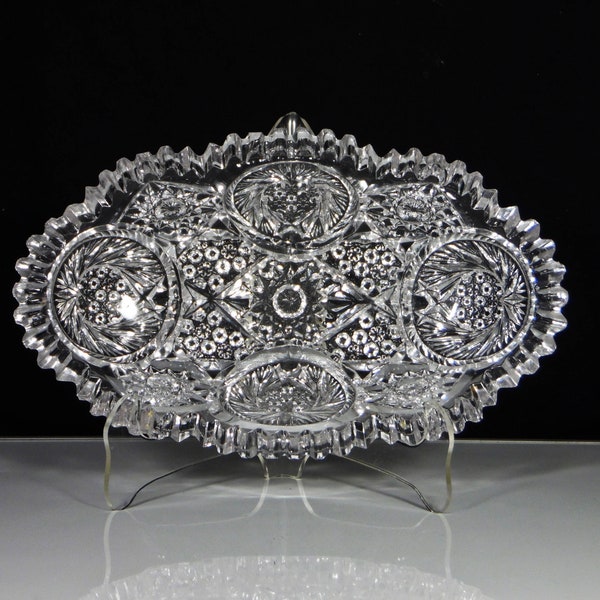 Early American Pressed Glass Olive/Pickle/Relish Dish; Ohio Flint Glass Company; Iverna (OMN) c 1907