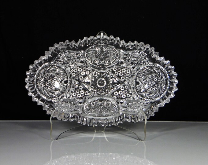 Early American Pressed Glass Olive/Pickle/Relish Dish; Ohio Flint Glass Company; Iverna (OMN) c 1907