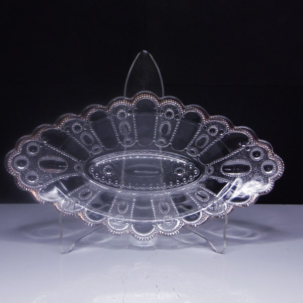 Early American Pressed Glass Olive/Pickle/Relish Dish, United States Glass Co, US Glass #15072; Kansas (OMN) aka Jewel and Dewdrop, 1901