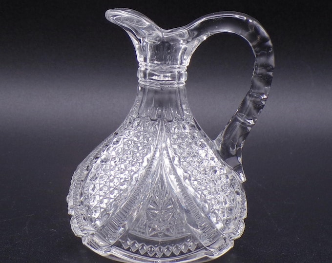 Early American Pressed Glass Individual Oil Cruet, United States Glass Co, #15054; Massachusetts (OMN) aka Arched Diamond Point; et al 1898