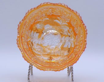 Carnival Glass Sauce Bowl, Fenton Art Glass Company, Panther, Marigold, 1913-1924