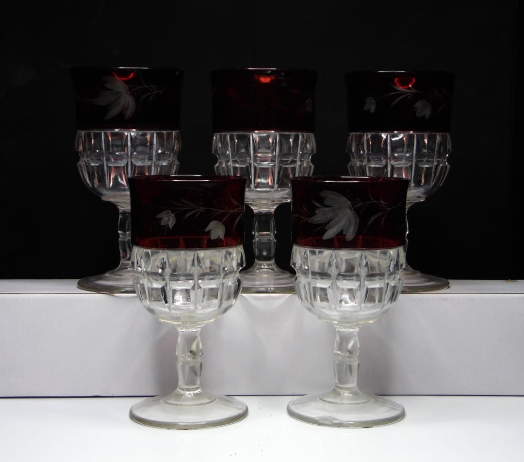 Early American Pressed Glass Water Goblets, Thompson Glass Company
