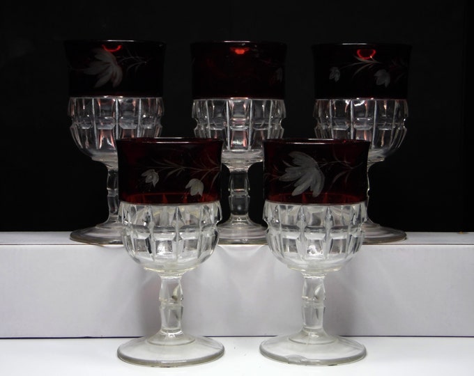 Early American Pressed Glass Water Goblets, Thompson Glass Company; Thompson #77 (OMN) aka Truncated Cube c 1894