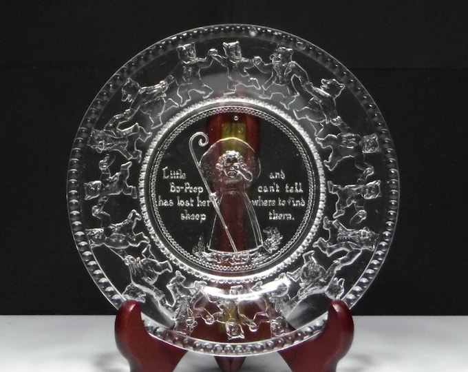 Early American Pressed Glass Toy Plate, Indiana Glass Company, Indiana #1 Toy Plate (OMN) aka Little Bo-Peep c 1910