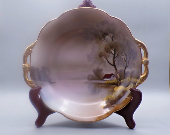 Porcelain Bowl, Noritake China, Japan, Hand Painted Lakeside Scene at Dusk, 1921 - 1924
