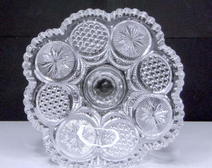 Early American Pressed Glass Compote: Cane and Star Medallion