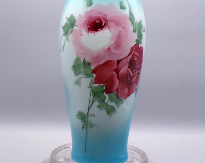 Early American Pressed Glass/Opaque (Milk) Glass Vase, Westmoreland Specialty Company; Decorated Ooal Vases (OMN) introduced 1904