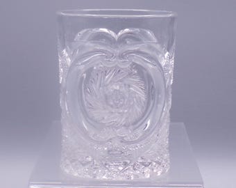 Early American Pressed Glass Tumbler: Daisy and Scroll, Victoria Pattern