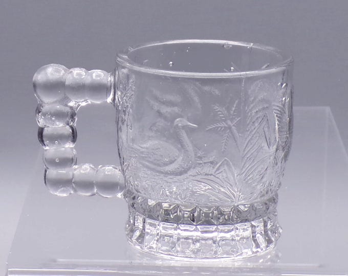 Early American Pressed Glass Toy Mug; Bryce Brothers; Bryce #1300 (OMN) aka Swan; Water Fowl; mid 1880s