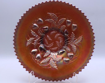 Carnival Glass Plate, Northwood Glass Company; Strawberry, Amethyst 1910 - 1914