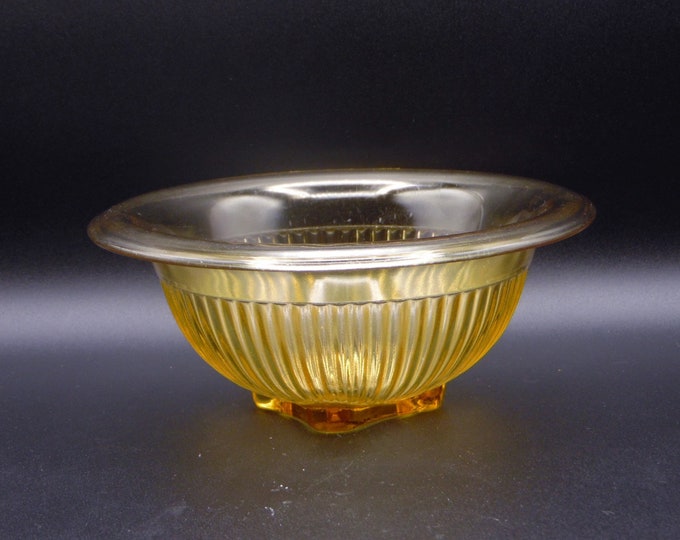 Depression Glass Mixing Bowl, Federal Glass Company, Ribbed Lower Panel, Golden Glow, 1930s