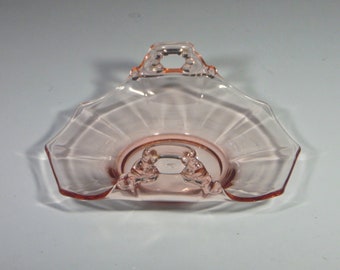 Elegant Era Glass Handled Bon Bon Basket, Cambridge Glass Company, Decagon, Pink, 1930s