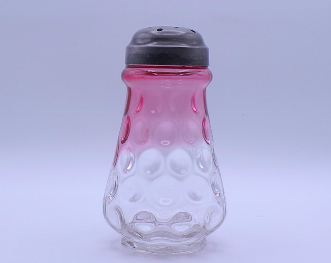 Vintage Rubina Glass Sugar Shaker: Polka Dot Inverted Thumbprint, 1884