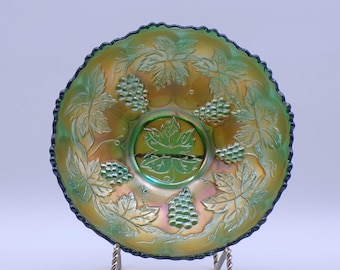 Carnival Glass Sauce Bowl, Fenton Art Glass Company, Vintage, Green, 1910-1918