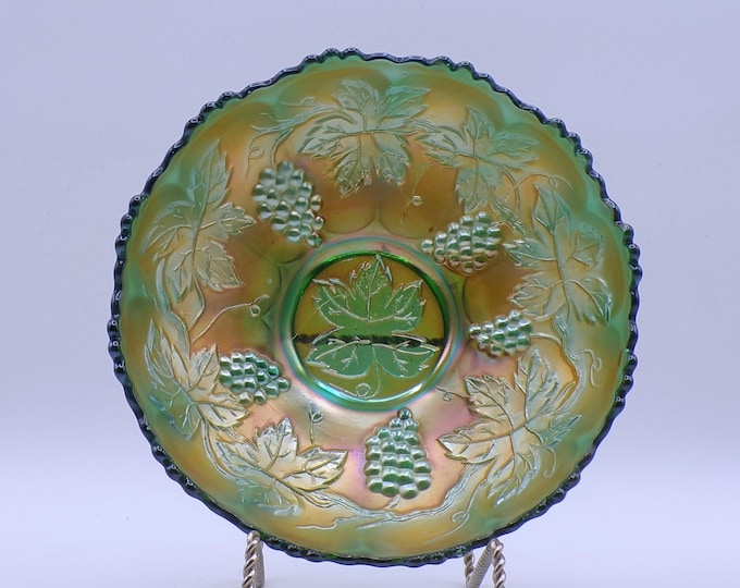 Carnival Glass Sauce Bowl, Fenton Art Glass Company, Vintage, Green, 1910-1918
