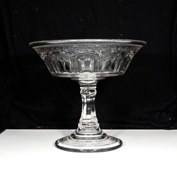 Early American Pressed Glass Compote, Unknown Maker (Speculated To Be Aetna Glass Comp) Roman Arches (AKA) c 1880s