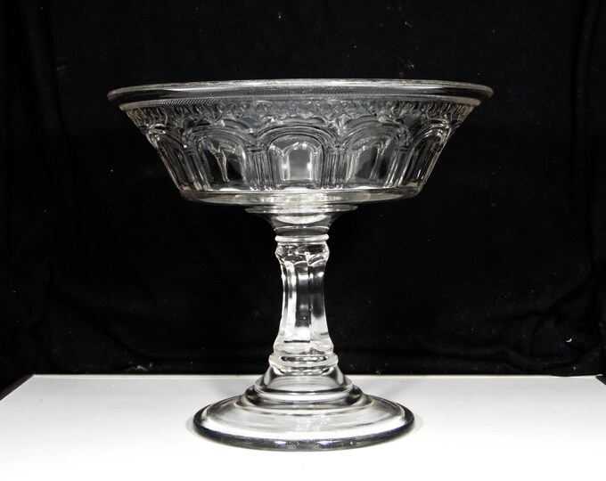 Early American Pressed Glass Compote, Unknown Maker (Speculated To Be Aetna Glass Comp) Roman Arches (AKA) c 1880s